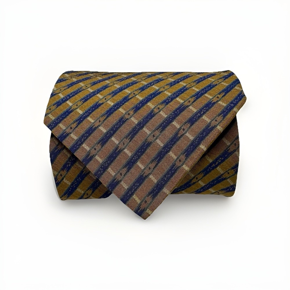 Giorgio‎ Armani 100% Silk Necktie Brown Blue Geometric Formal Career Classic